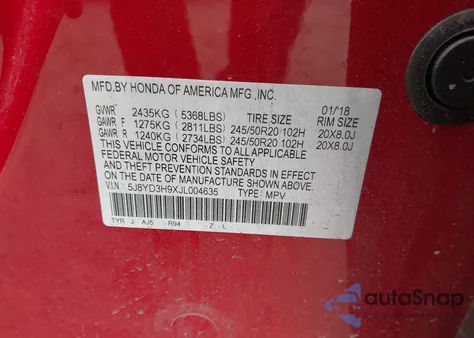 2018 Acura Mdx Advance Entertainment Pkgs из США, поврежденный, VIN 5J8YD3H9XJL004635